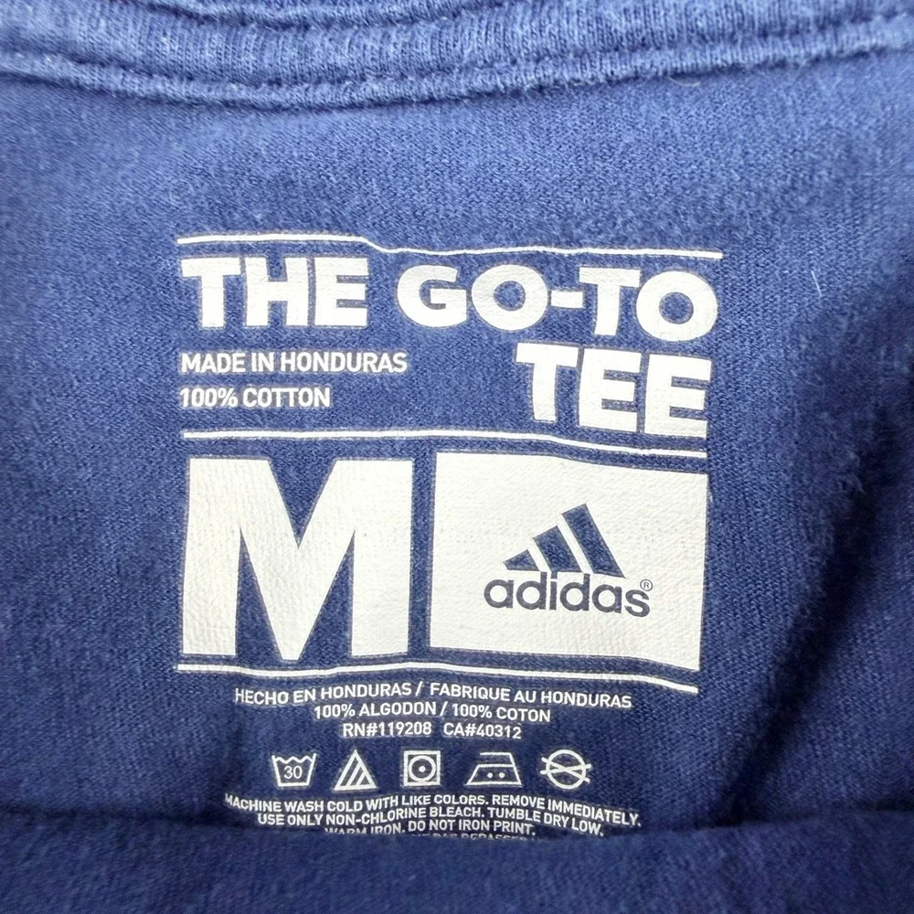 Adidas Men's Medium The Go-To Tee Navy Blue Vertical Logo Graphic T-Shirt